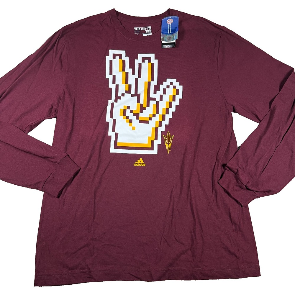 Adidas Mens Large Burgundy ASU Arizona‎ State Sun Devils The Go-To Tee Shirt NWT